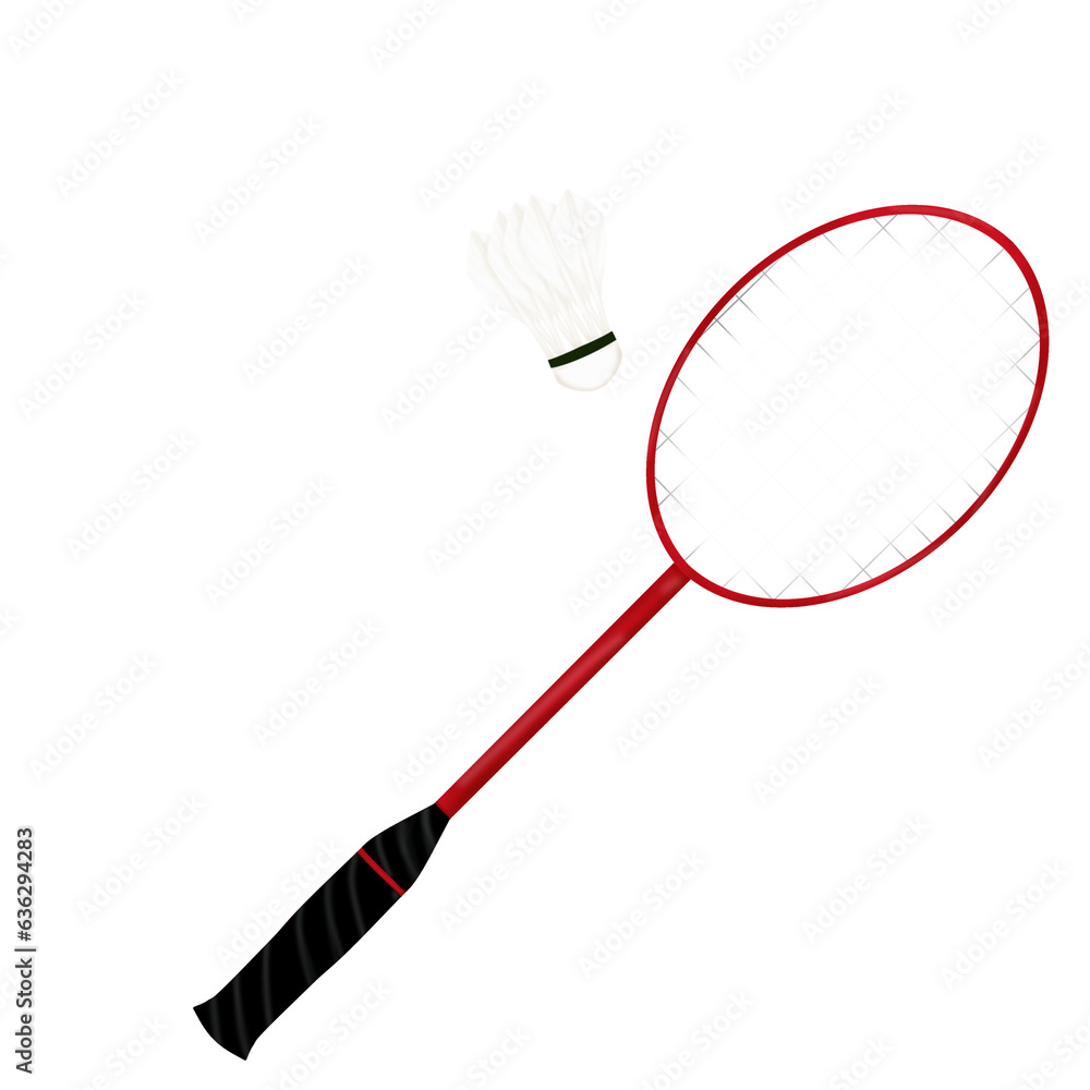 Badminton racket with shuttlecock on transparent background