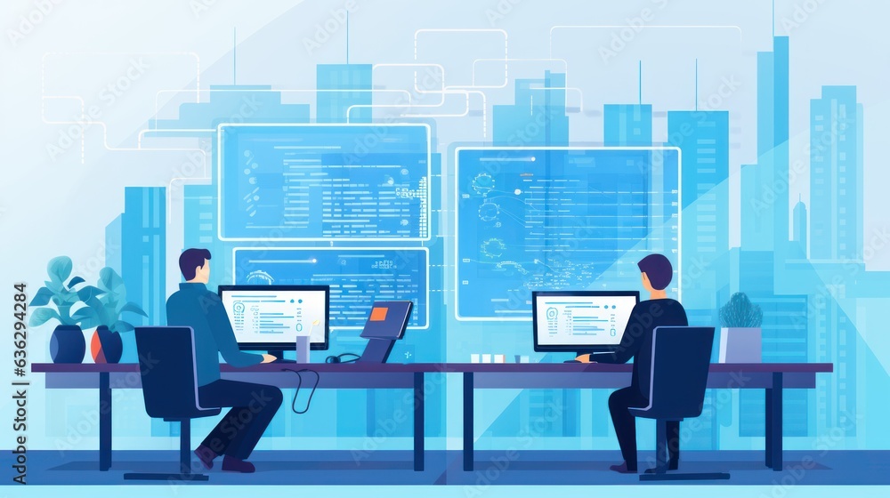 People sitting in front of the computer and write computer code People sitting in front of the computer and write computer code