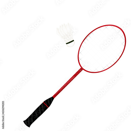 Badminton racket with shuttlecock on transparent background