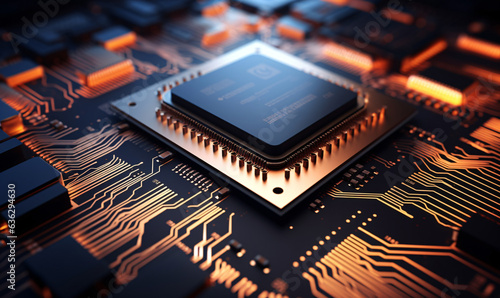 GPU ram microchip or cpu of a powerful computer board for artificial intelligence technology. Closeup view. Generative Ai