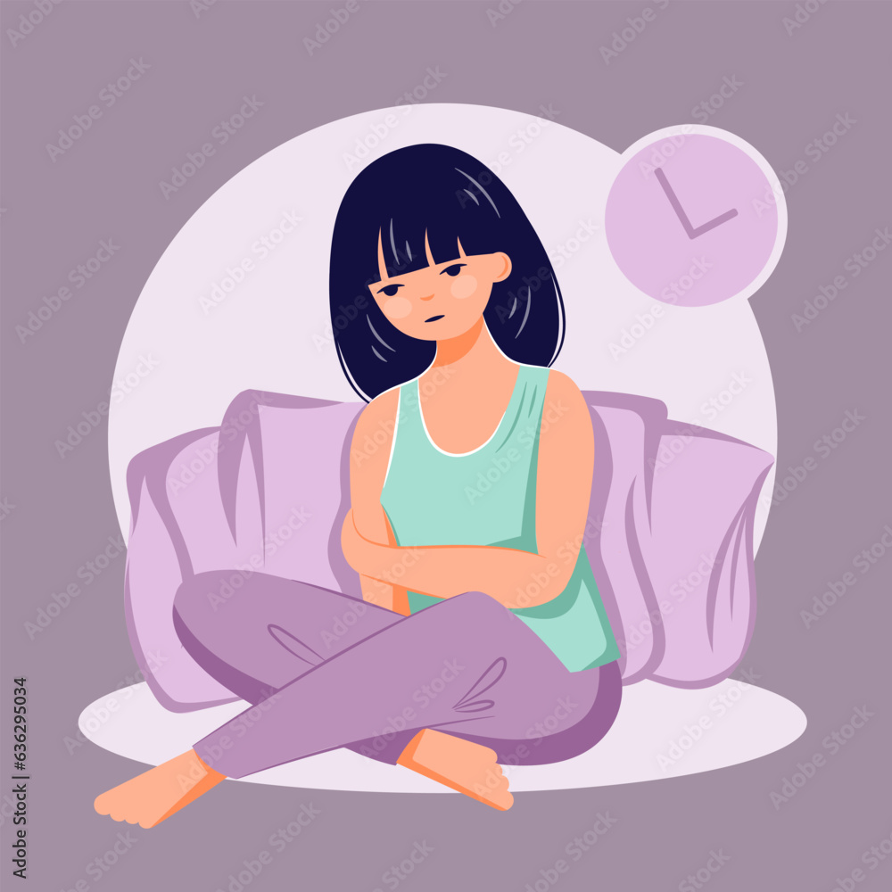 Sleep disorder concepr female person suffer from insomnia flat ilustration Sleep disorder concepr female person suffer from insomnia flat ilustration