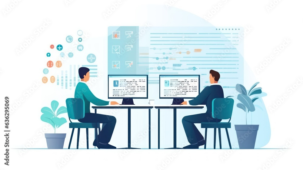 People sitting in front of the computer and write computer code People sitting in front of the computer and write computer code