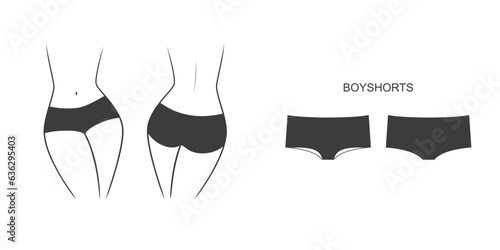 Silhouette of a female figure in a panties - front and back view. Vector illustration isolated on white background