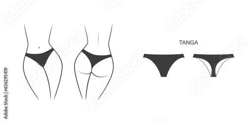 Silhouette of a female figure in a panties - front and back view. Vector illustration isolated on white background
