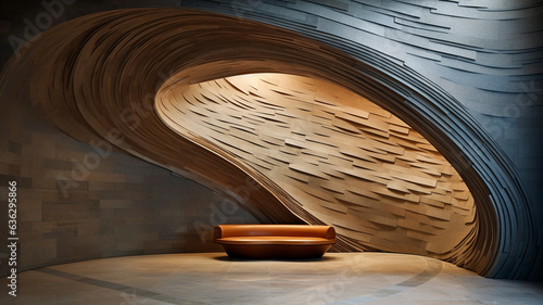 Modern interior design template made from stone with curved lines.