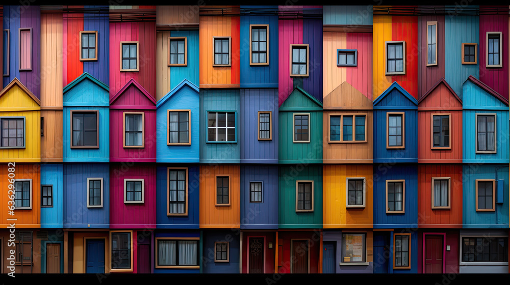 colorful facade with many windows.