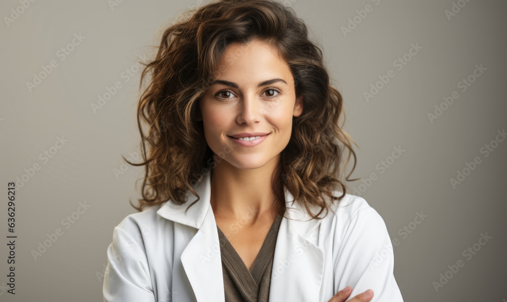 Medical Expertise: Smiling Female Doctor on White Background Medical Expertise: Smiling Female Doctor on White Background