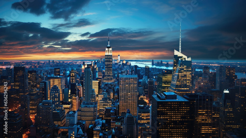 a skyline of skyscrapers in the evening in the blue hour like new york. © jr-art