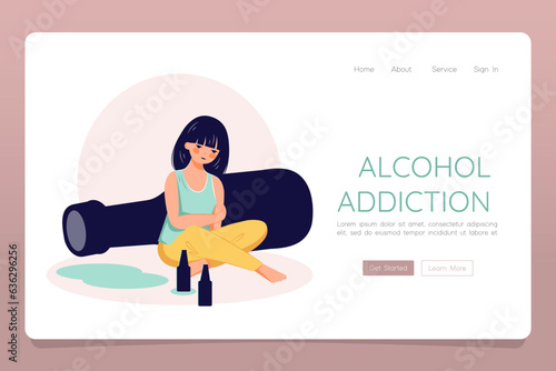 Alcohol abuse addiction concept Web Landing template banner