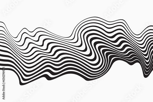 Abstract wave background. Black and white wavy stripes or lines design. Abstract weaves seamless vector pattern. 60’s, 70’s style hippie background with waves, psychedelic groovy texture. 