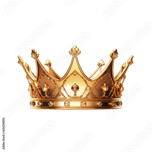 Golden crown isolated on white, transparent background, PNG
