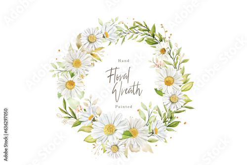 watercolor white daisy wreath illustration