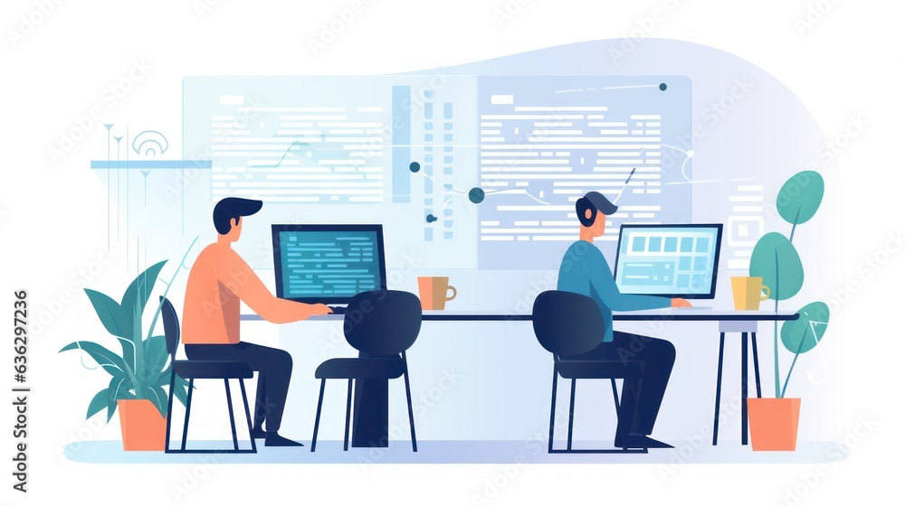People sitting in front of the computer and write computer code People sitting in front of the computer and write computer code