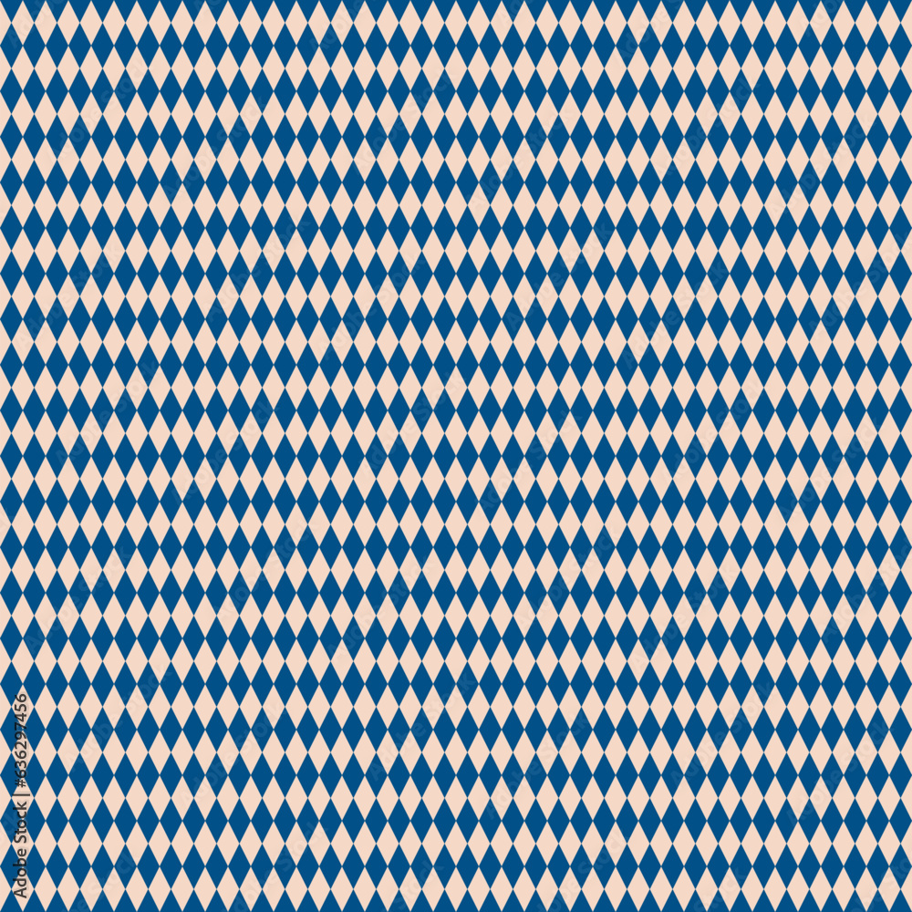 Vector tartan seamless pattern. Germany Oktoberfest festival ornament in blue and beige colors. Checkered texture. Traditional background pattern with small rhombuses grid, diamonds. Repeat design