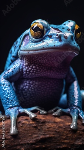 a closeup on a blue color tree frog