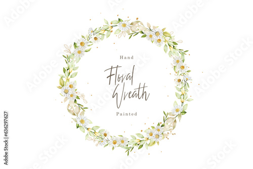 watercolor white daisy wreath illustration