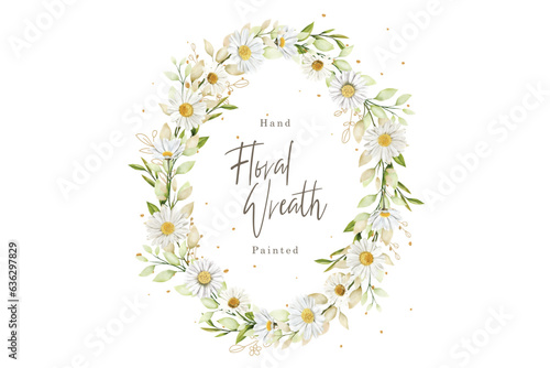watercolor white daisy wreath illustration