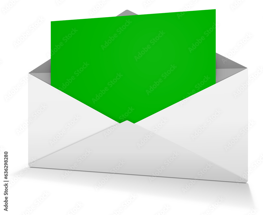 Green Postal envelope blank template for presentation layouts and design. 3D rendering. Green Postal envelope blank template for presentation layouts and design. 3D rendering.