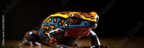 close up of a red and yellow dart frog with black dots © Veve