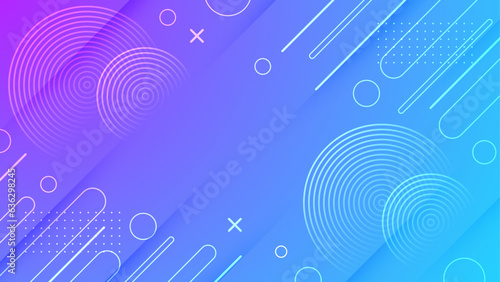 Modern abstract geometric  background with memphis element in vivid purple and blue gradient color, template for banner, poster, web design.