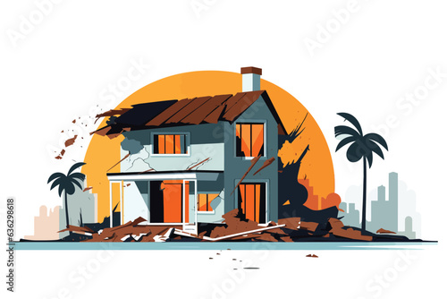 destroyed home demolished building vector flat isolated illustration