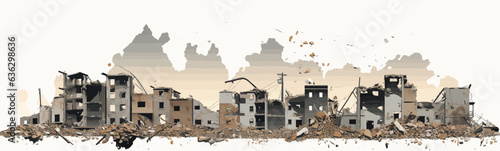 destroyed city demolished buildings vector flat isolated illustration