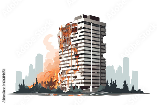 destroyed skyscraper demolished building vector isolated illustration