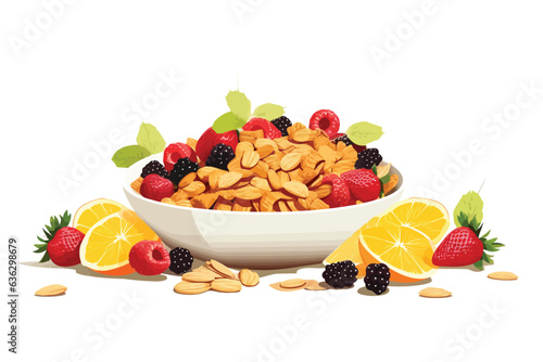 dried fruits and granola breakfast vector flat isolated illustration