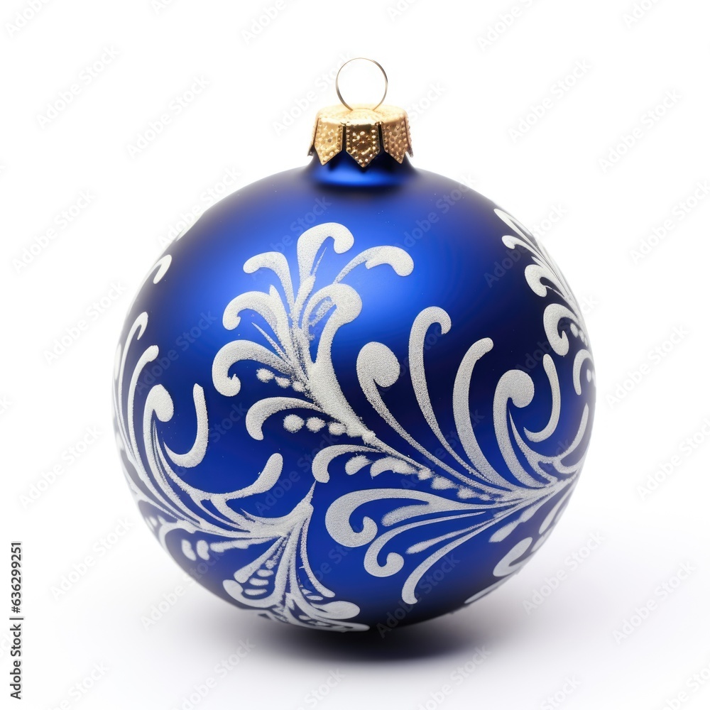 A blue and white christmas ornament on a white background. Digital image. Christmas decoration. A blue and white christmas ornament on a white background. Digital image. Christmas decoration.