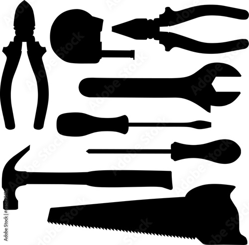 Tools silhouette vector icon set