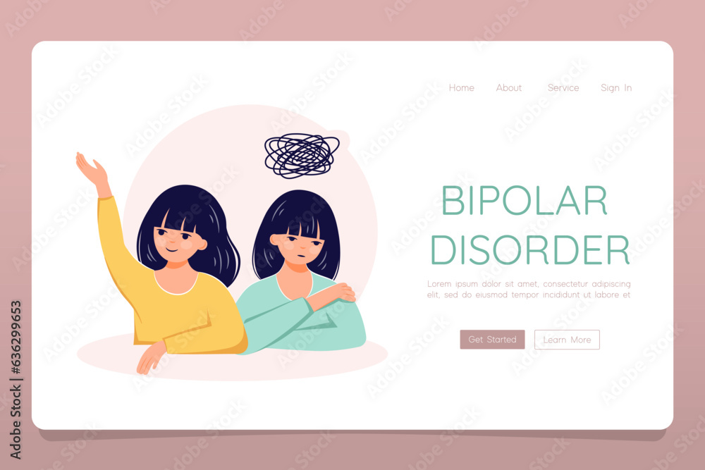 Bipolar disorder concept. Mental illness depression web landing banner template Bipolar disorder concept. Mental illness depression web landing banner template