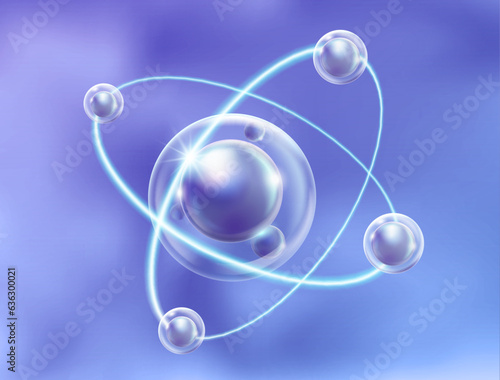 Biomolecules or atoms of cosmetic serums Floating in front of an isolated blue background.