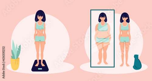 Eating disorder concept anorexia bulimia problem flat person illustration