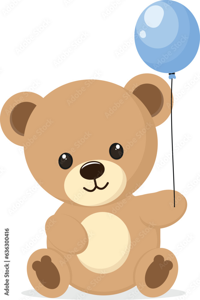 set of cute teddy bears, teddy bears are playing blue balloons set of cute teddy bears, teddy bears are playing blue balloons