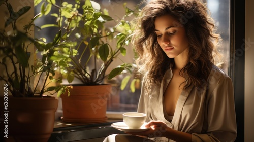 Young beautiful woman holding a coffee cup