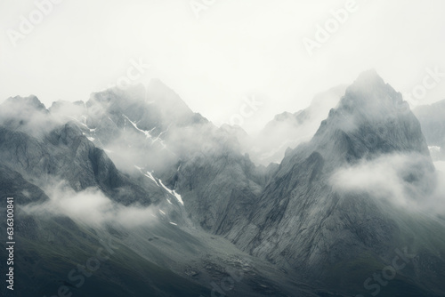 View of the Himalayas on a foggy night - Mt Everest visible through the fog with dramatic and beautiful lighting photo