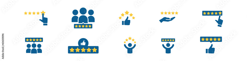Five stars rating. Feedback vector set. Happy client. Customer satisfaction. Positive evaluation. Best rate.