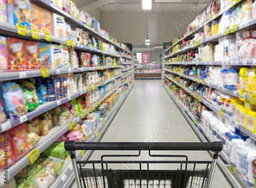 choosing a dairy products at supermarket.various goods on the supermarket shelves