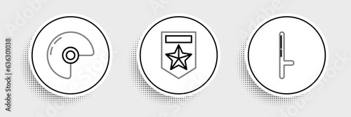 Set line Police rubber baton, Military helmet and Chevron icon. Vector