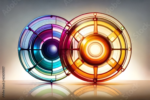 Colorful circles and sectors. Art geometric shapes in glass morphism style. A...