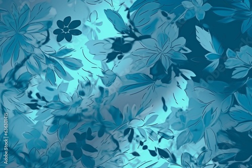 Abstracted light blue floral patterns floating continuously. Generative AI