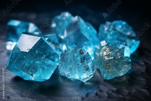 Various forms of blue topaz crystals adorn the background. Generative AI photo