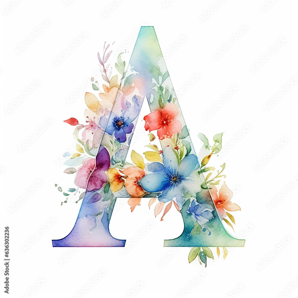 realistic A letter with generic logo luxury flower watercolor design