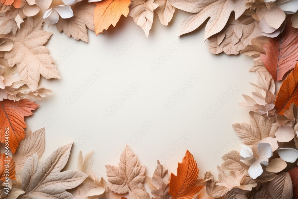 Yellow fall leaves frame, Minimal concept, flat lay. Light colors