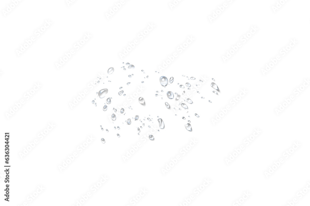 Obraz premium Realistic water droplets on the transparent background. Abstract water drops texture. Wet Rain Splash - Isolated Transparent Background