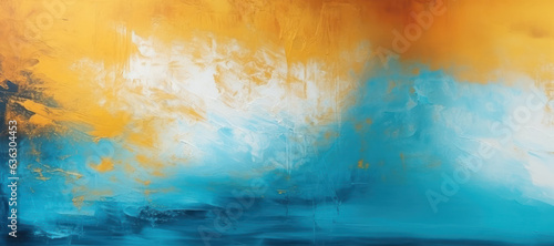 Abstract oil painting with texture on canvas, blue and gold