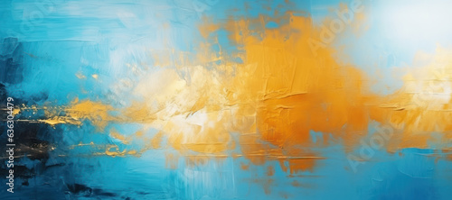 Abstract oil painting with texture on canvas, blue and gold