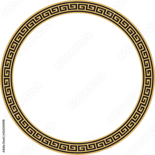 Vector round gold and black classic frame. Greek meander. Patterns of Greece and ancient Rome. Circle european border