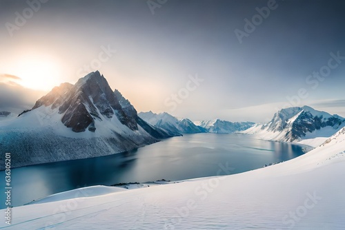 winter landscape with mountains and snow generated by AI