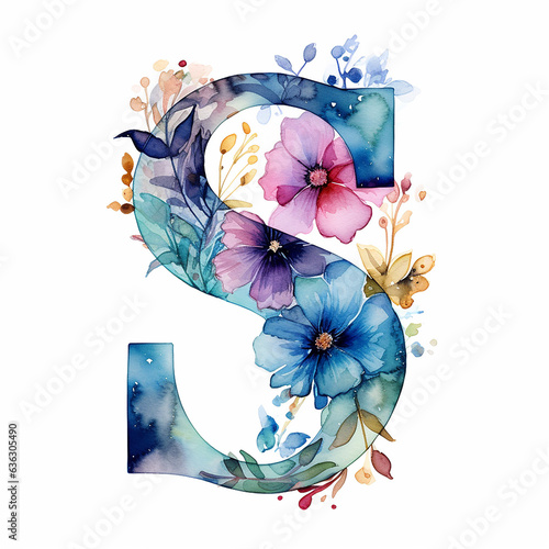 letter S generic logo luxury watercolor alcohol ink with flower design